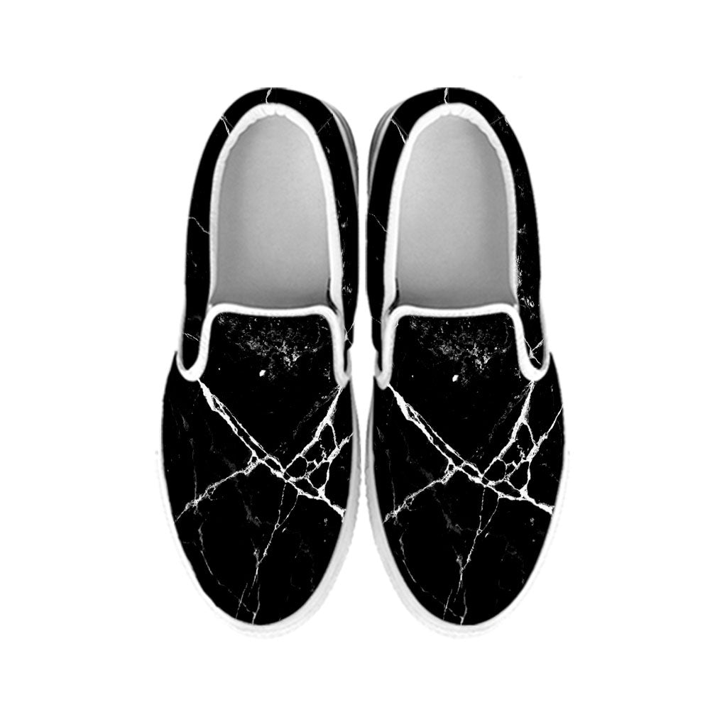 Black White Natural Marble Print White Slip On Sneakers