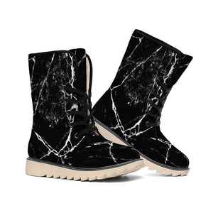 Black White Natural Marble Print Winter Boots