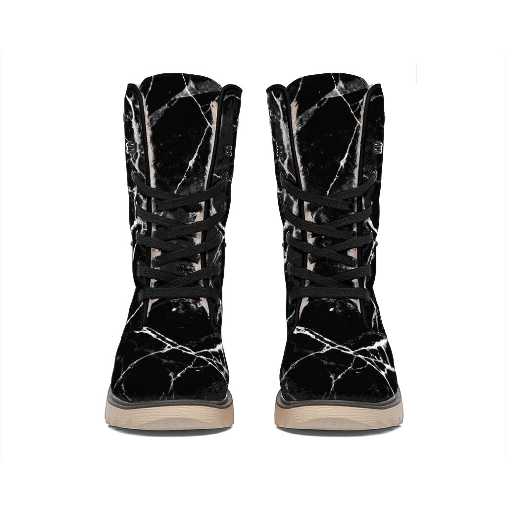 Black White Natural Marble Print Winter Boots