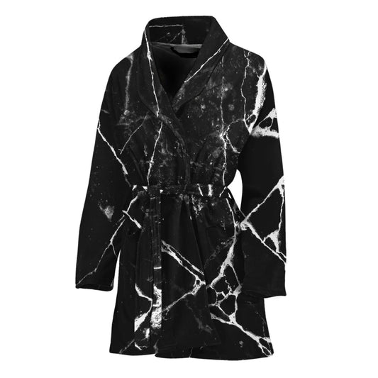 Black White Natural Marble Print Women's Bathrobe