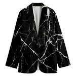 Black White Natural Marble Print Women's Blazer