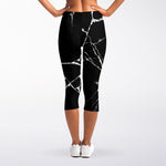 Black White Natural Marble Print Women's Capri Leggings