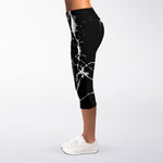 Black White Natural Marble Print Women's Capri Leggings