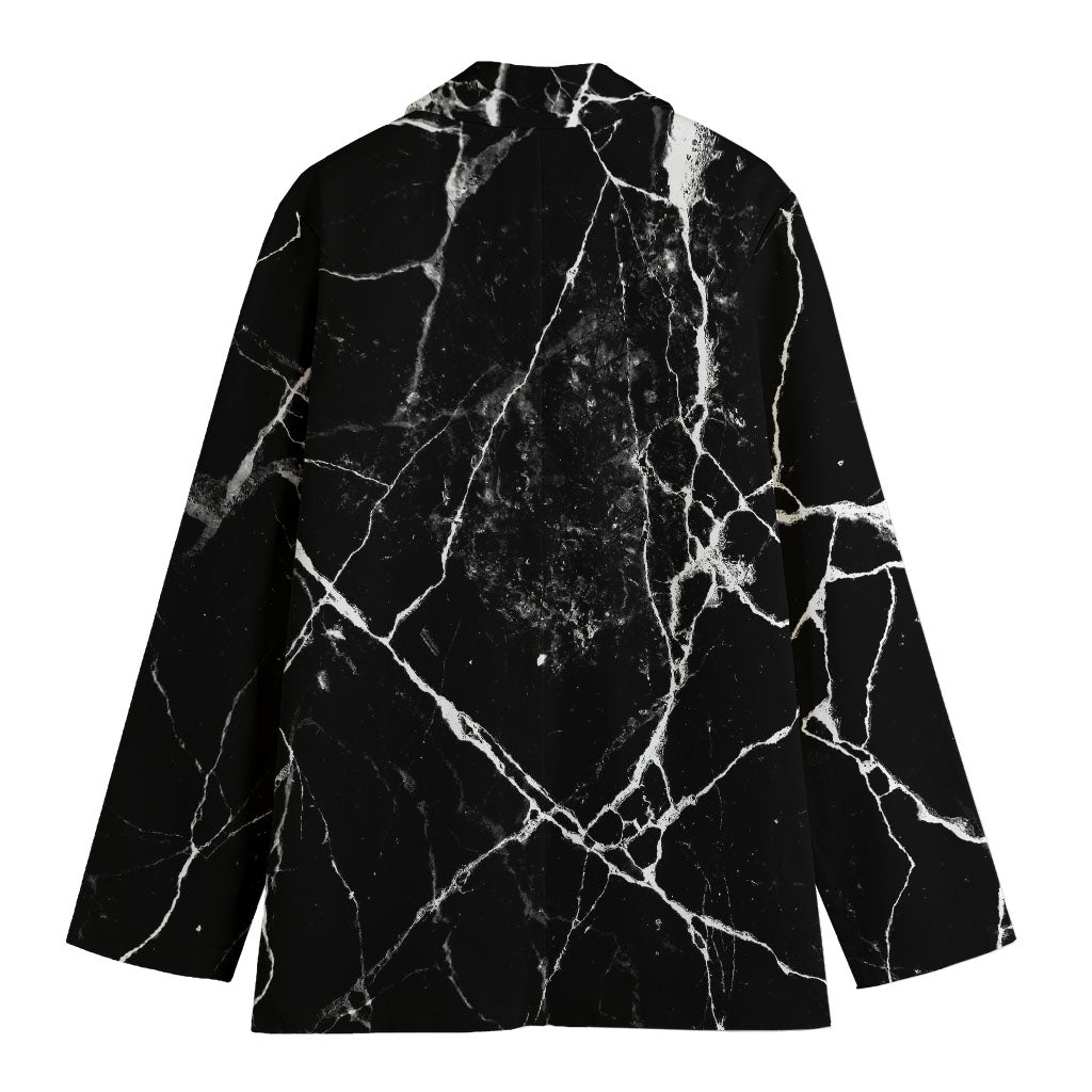 Black White Natural Marble Print Women's Cotton Blazer