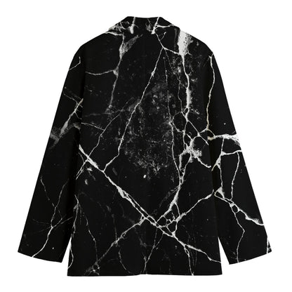 Black White Natural Marble Print Women's Cotton Blazer