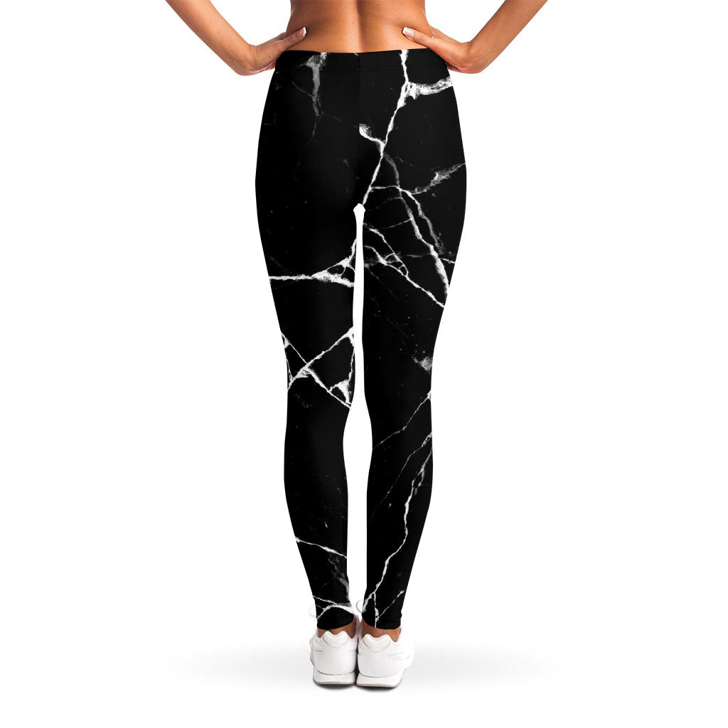 Black White Natural Marble Print Women's Leggings