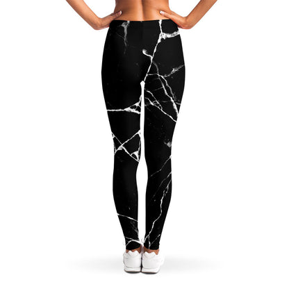 Black White Natural Marble Print Women's Leggings