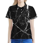Black White Natural Marble Print Women's Polo Shirt