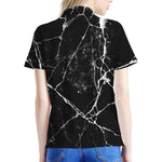 Black White Natural Marble Print Women's Polo Shirt
