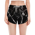 Black White Natural Marble Print Women's Split Running Shorts