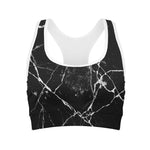 Black White Natural Marble Print Women's Sports Bra