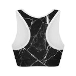 Black White Natural Marble Print Women's Sports Bra