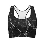 Black White Natural Marble Print Women's Sports Bra