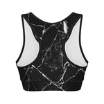 Black White Natural Marble Print Women's Sports Bra