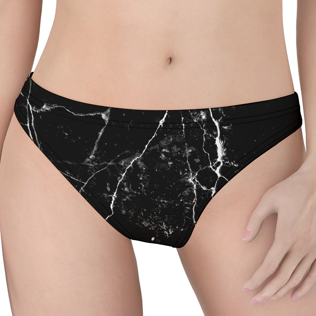 Black White Natural Marble Print Women's Thong