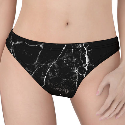 Black White Natural Marble Print Women's Thong