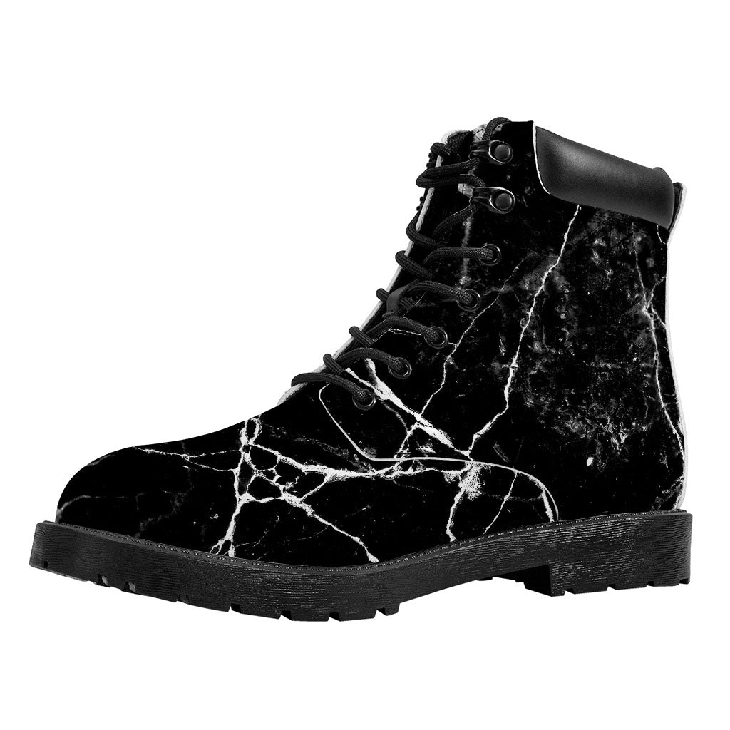 Black White Natural Marble Print Work Boots