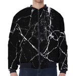 Black White Natural Marble Print Zip Sleeve Bomber Jacket