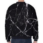 Black White Natural Marble Print Zip Sleeve Bomber Jacket