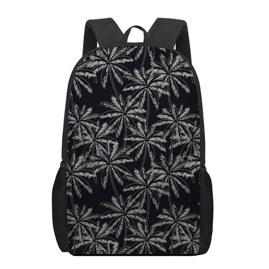 Black White Palm Tree Pattern Print 17 Inch Backpack
