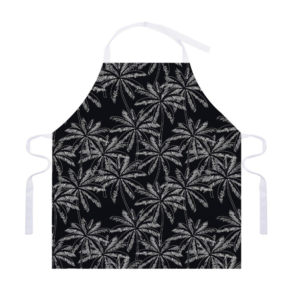 Black White Palm Tree Pattern Print Adjustable Apron