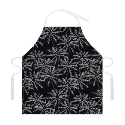 Black White Palm Tree Pattern Print Adjustable Apron
