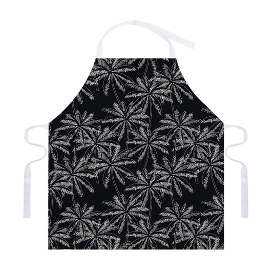 Black White Palm Tree Pattern Print Adjustable Apron