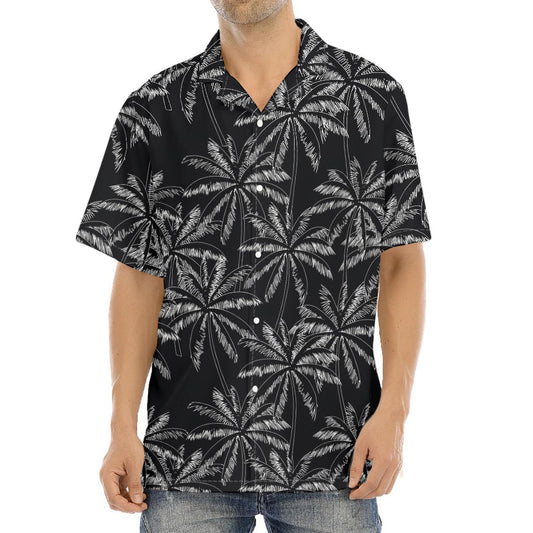 Black White Palm Tree Pattern Print Aloha Shirt