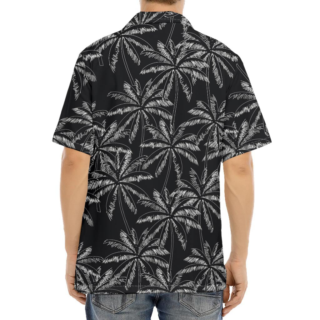 Black White Palm Tree Pattern Print Aloha Shirt
