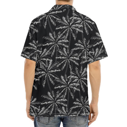 Black White Palm Tree Pattern Print Aloha Shirt