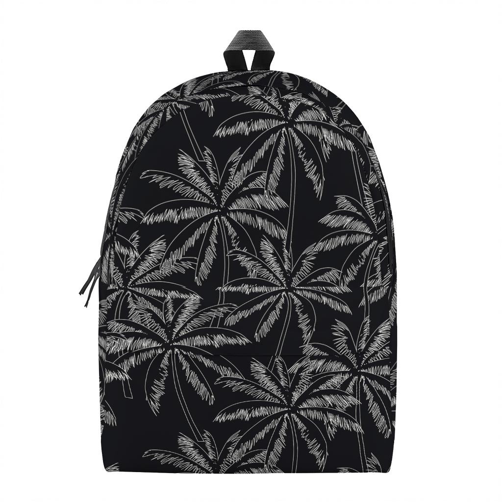 Black White Palm Tree Pattern Print Backpack