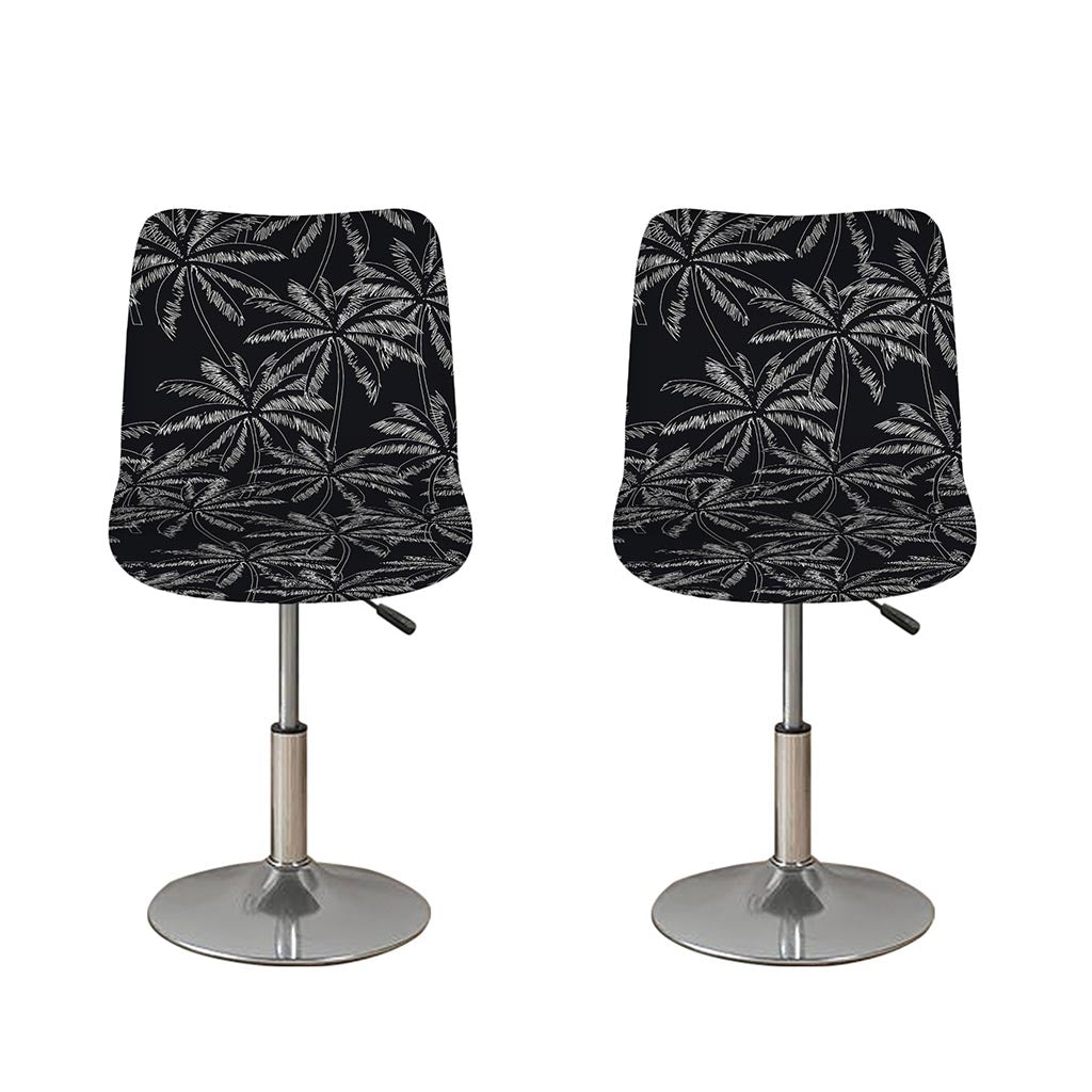 Black White Palm Tree Pattern Print Bar Stool Covers