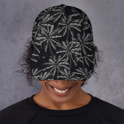 Black White Palm Tree Pattern Print Baseball Cap