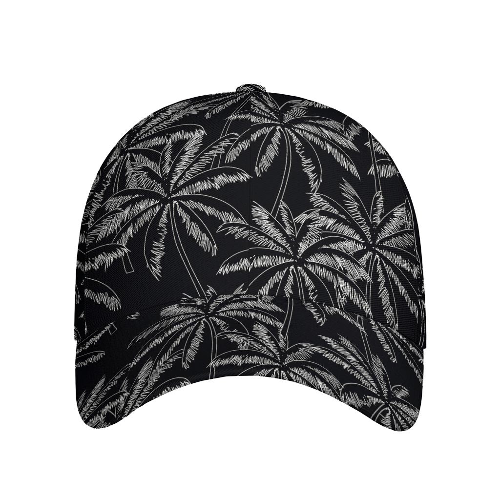 Black White Palm Tree Pattern Print Baseball Cap