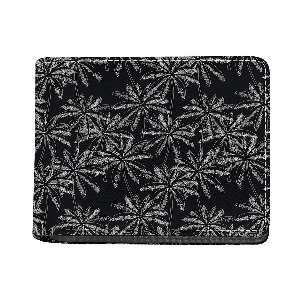 Black White Palm Tree Pattern Print Bifold Wallet