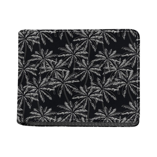 Black White Palm Tree Pattern Print Bifold Wallet