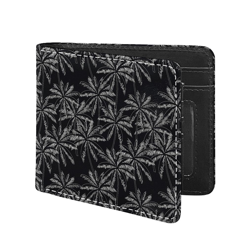 Black White Palm Tree Pattern Print Bifold Wallet