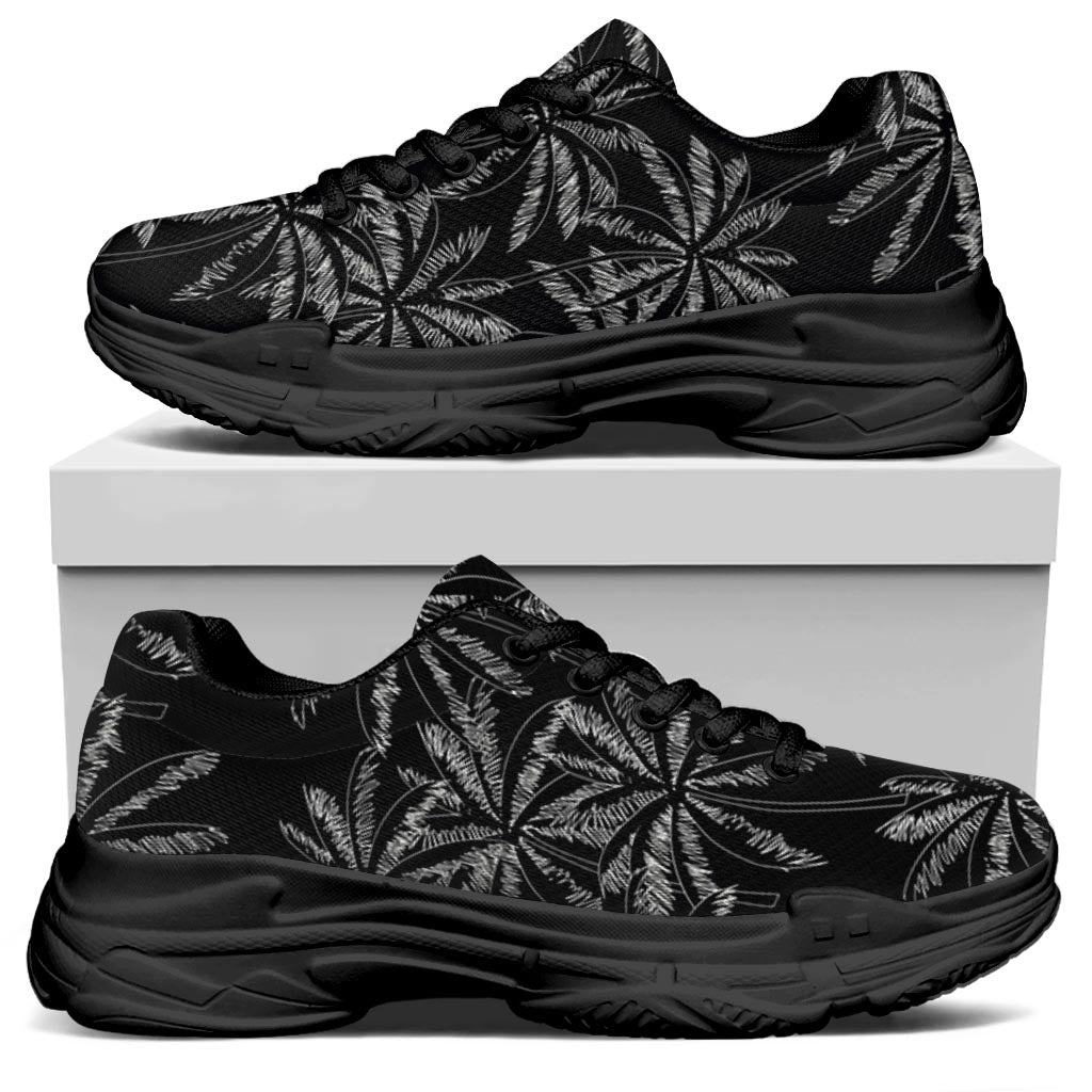 Black White Palm Tree Pattern Print Black Chunky Shoes