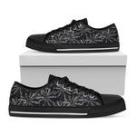 Black White Palm Tree Pattern Print Black Low Top Sneakers