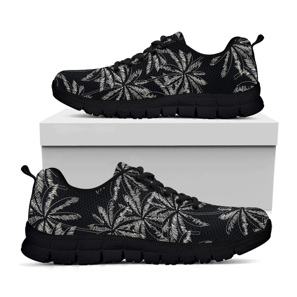 Black White Palm Tree Pattern Print Black Running Shoes