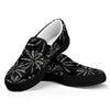 Black White Palm Tree Pattern Print Black Slip On Sneakers