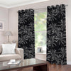 Black White Palm Tree Pattern Print Blackout Grommet Curtains