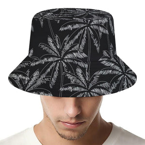 Black White Palm Tree Pattern Print Bucket Hat