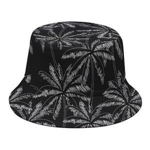 Black White Palm Tree Pattern Print Bucket Hat