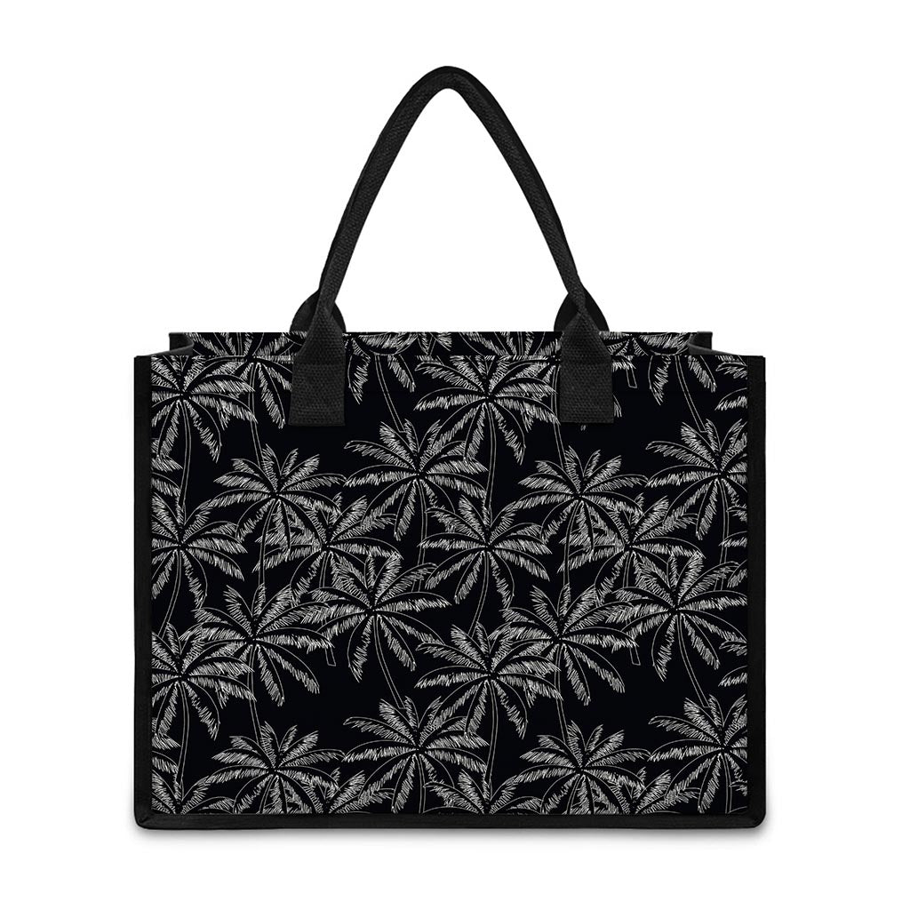 Black White Palm Tree Pattern Print Canvas Tote Bag