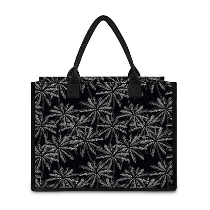 Black White Palm Tree Pattern Print Canvas Tote Bag