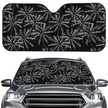 Black White Palm Tree Pattern Print Car Windshield Sun Shade