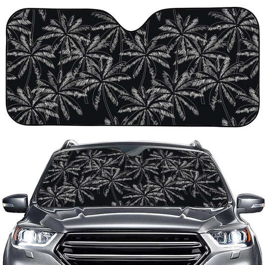 Black White Palm Tree Pattern Print Car Windshield Sun Shade