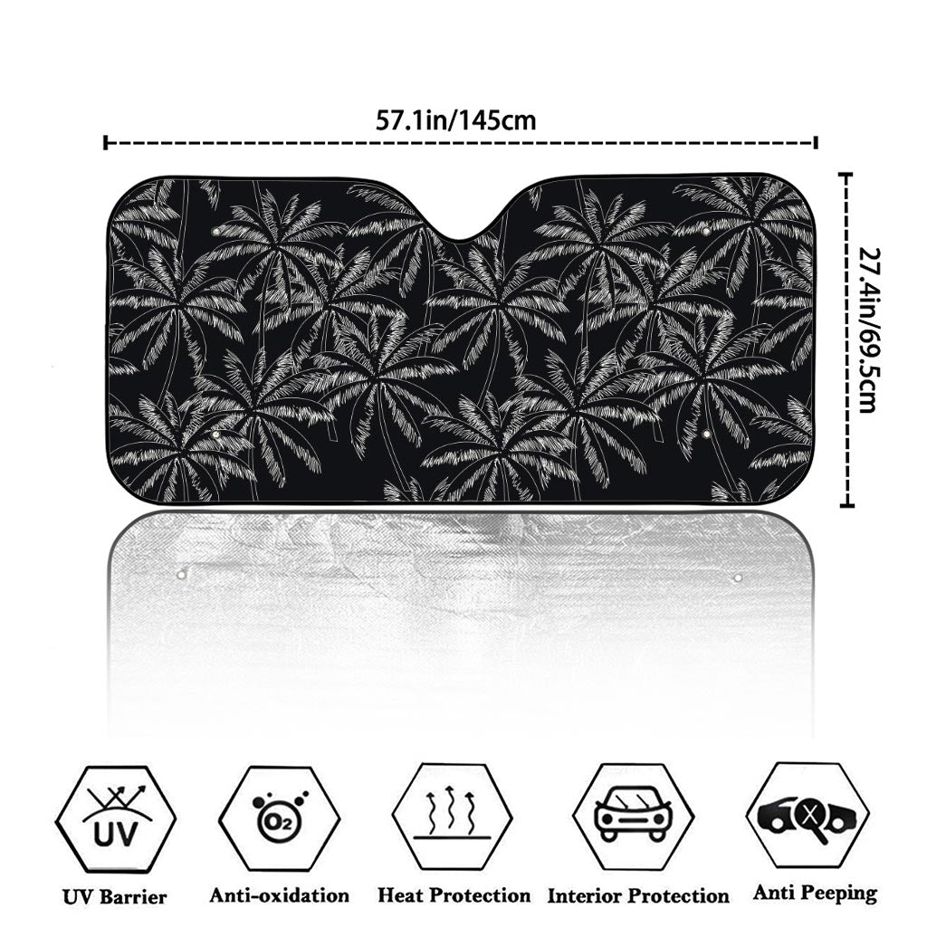Black White Palm Tree Pattern Print Car Windshield Sun Shade