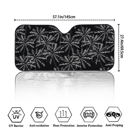 Black White Palm Tree Pattern Print Car Windshield Sun Shade